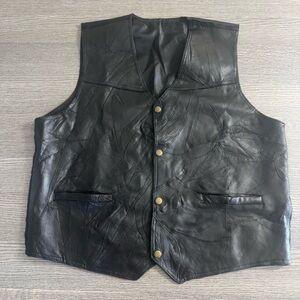 Vintage Roberto Amee Biker Motorcycle Genuine Leather And Nylon Black Vest XL